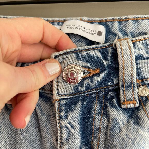 ZARA Z1975 High Rise Long Length Straight Cut Jeans Light Blue Sz 4 Rigid Denim - Picture 9 of 16